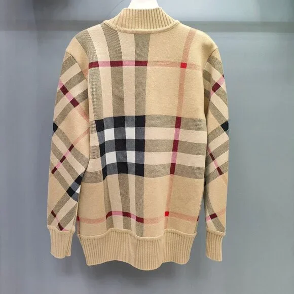 Burberry check single-breasted long-sleeve knit sweater